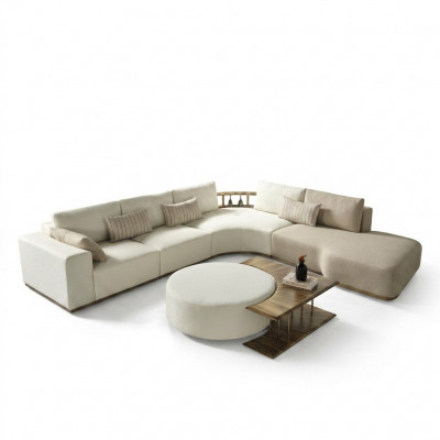 Witte hoekbank L-vorm Bank Salontafel Luxe Stoffen meubels Wit Ontwerp Nieuw