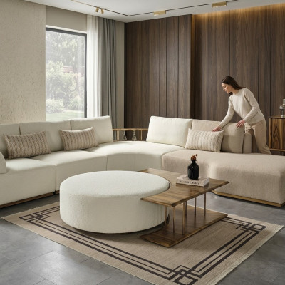 Salontafel Tafel Bijzettafel Woonkamer Modern Wit Rond Stof Hout