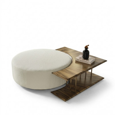 Salontafel Tafel Bijzettafel Woonkamer Modern Wit Rond Stof Hout