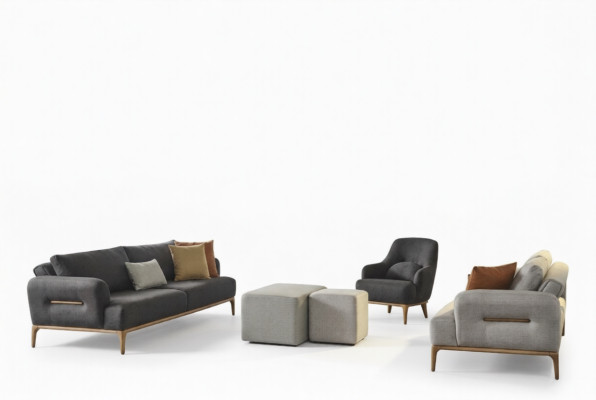 Zitbankstel Bank Fauteuil 431-Zits Stof Luxe Grijs Bankstellen Woonkamer