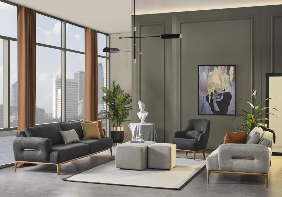 Sofagroep Bank Fauteuil 3-zits Stof Luxe Grijs Banken Woonkamer