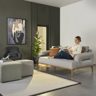Moderne Driezitsbank 3-zitsbanken Ontwerp Grijs Modern Stof Polyester Nieuw