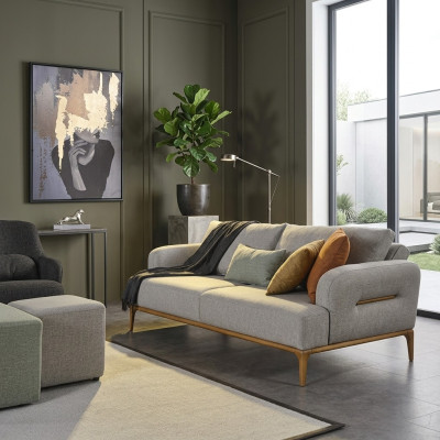 Moderne Driezitsbank 3-zitsbanken Ontwerp Grijs Modern Stof Polyester Nieuw