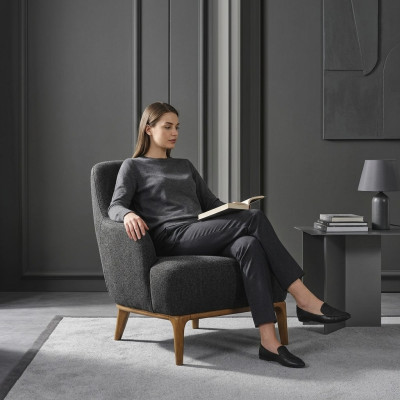 Fauteuil Ohrensessel Modern Stof Woonkamer Polyester Grijs Design Zitplaats