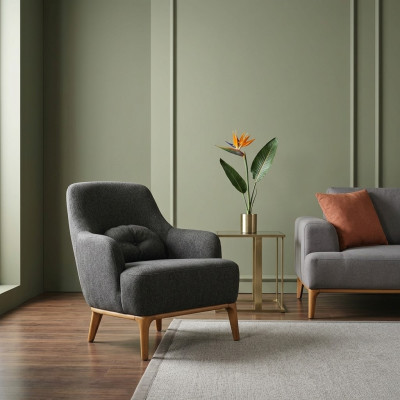 Fauteuil Ohrensessel Modern Stof Woonkamer Polyester Grijs Design Zitplaats