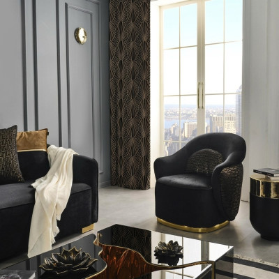 Fauteuil Ohrensessel Modern Stof Woonkamer Polyester Blauw Ontwerp Stoel