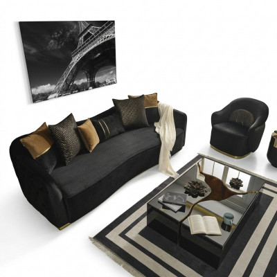 Bankstel Bank 4-zits fauteuil Vierzitter Stof Blauw Polyester Set