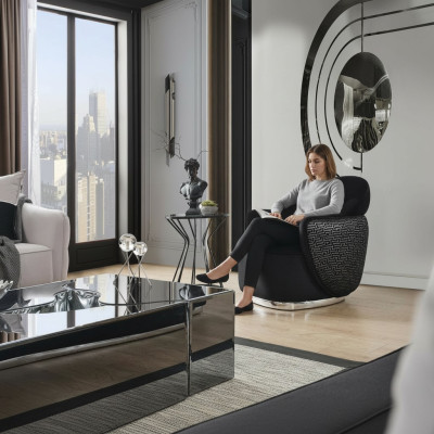 Fauteuil Oorfauteuil Modern Stof Woonkamer Polyester Zwart Design