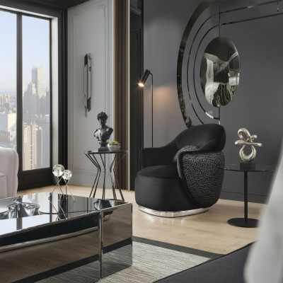 Fauteuil Oorfauteuil Modern Stof Woonkamer Polyester Zwart Design