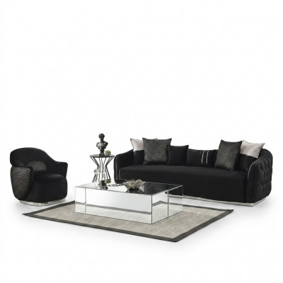 Bankstel Bank 4 stoelen Fauteuil Vierzitter Stof Zwart Polyester