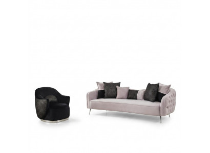 Moderne bankstel bank 3-zits fauteuil driezitter stof wit polyester set