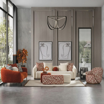 Bankstelbank fauteuil 431 stoel stof luxe bankstellen oranje woonkamer