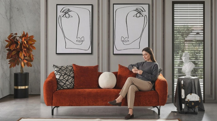 Dries-zitsbank 3-zitsbanken Design Moderne Stof Oranje Woonkamer