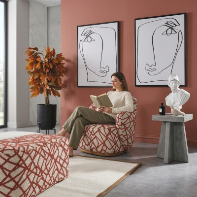 Fauteuil Ohrensessel Modern Stof Woonkamer Polyester Oranje Design