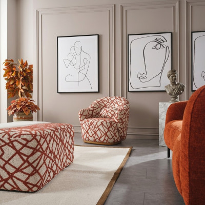 Fauteuil Ohrensessel Modern Stof Woonkamer Polyester Oranje Design