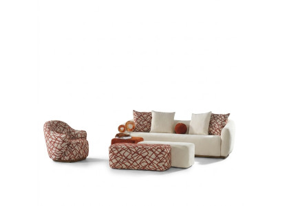 Sofa set woonkamer set bankstel 4-zits fauteuil 3x poef wit vierzitter stof