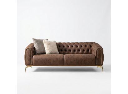 Chesterfield vierzitsbank 4-zitsbank polyester bruin kunstleer