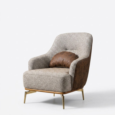 Fauteuil moderne met hoge rugleuning, stof, grijs, designstoel voor de woonkamer.
