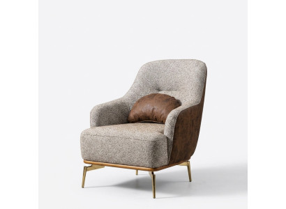 Fauteuil moderne met hoge rugleuning, stof, grijs, designstoel voor de woonkamer.