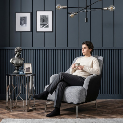 Stoel Oorfauteuil Modern stof Woonkamer Polyester Grijs Design Zitplek