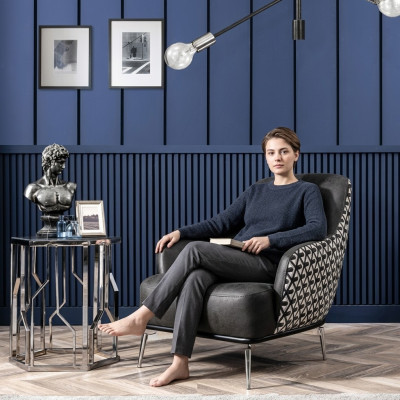 Fauteuil oorfauteuil kunstleer woonkamer polyester design zwart