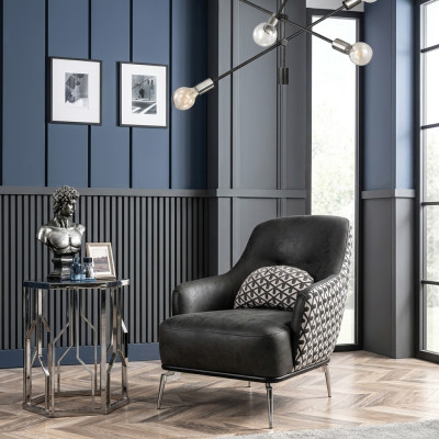 Fauteuil oorfauteuil kunstleer woonkamer polyester design zwart