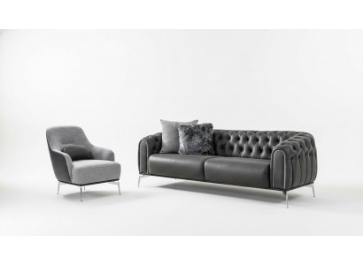 Chesterfield set bank 4 zits fauteuil viersitter kunstleer zwart