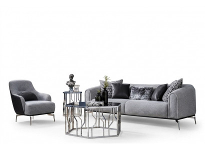 Moderne set bankstel 3 zits fauteuil driepersoons stof grijs Modern polyester