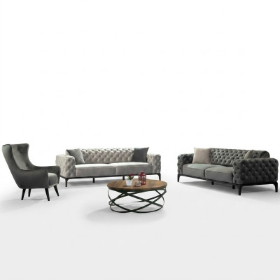 Chesterfield bankstel Bank 3-zits stof grijs Luxe bankstellen Zitplaatsen Chesterfield bankstel Bank 3-zits stof grijs Luxe bankstellen Zitplaatsen