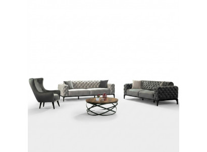 Chesterfield bankstel Bank 3-zits stof grijs Luxe bankstellen Zitplaatsen Chesterfield bankstel Bank 3-zits stof grijs Luxe bankstellen Zitplaatsen