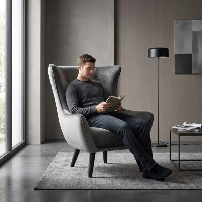 Fauteuil Oorfauteuil Stof Woonkamer Polyester Ontwerp Grijs Modern Zitplaats