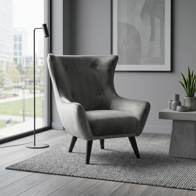 Fauteuil Oorfauteuil Stof Woonkamer Polyester Ontwerp Grijs Modern Zitplaats