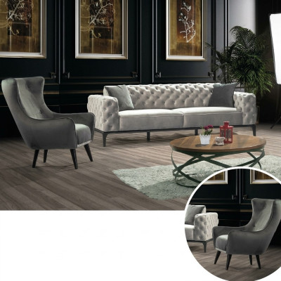 Chesterfield bankstel Bankstel 3+1 zits Stof Grijs Luxe Bankstellen Wit Chesterfield bankstel Bankstel 3+1 zits Stof Grijs Luxe Bankstellen Wit