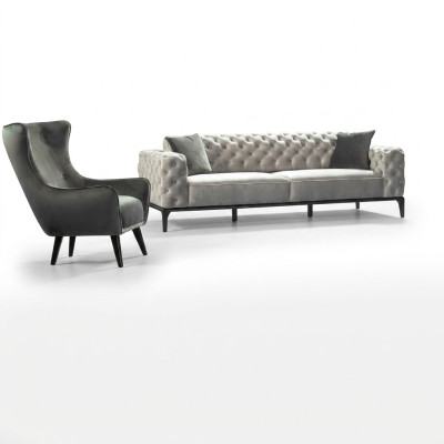 Chesterfield bankstel Bankstel 3+1 zits Stof Grijs Luxe Bankstellen Wit Chesterfield bankstel Bankstel 3+1 zits Stof Grijs Luxe Bankstellen Wit