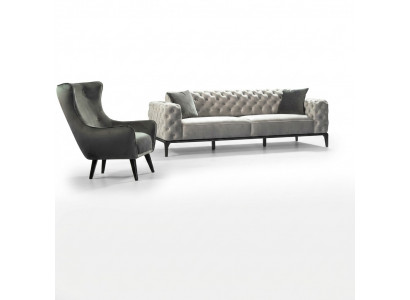 Chesterfield bankstel Bankstel 3+1 zits Stof Grijs Luxe Bankstellen Wit Chesterfield bankstel Bankstel 3+1 zits Stof Grijs Luxe Bankstellen Wit