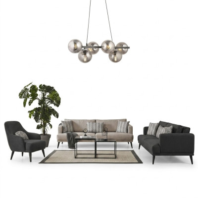 Complete bankstelbankstel 4-zitter grijs stof Modern Set