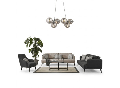 Complete bankstelbankstel 4-zitter grijs stof Modern Set