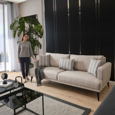 Bank 3 zits Bankstellen Stof Beige Moderne Woonkamerontwerp