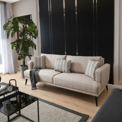 Bank 3 zits Bankstellen Stof Beige Moderne Woonkamerontwerp