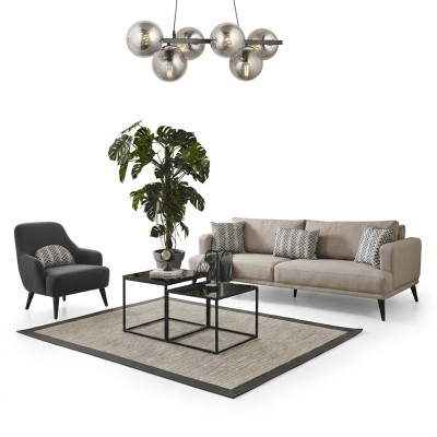 Bankstel Bank 3-zits Stoel Stof Beige Modern Polyester Set