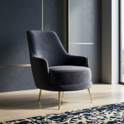 Fauteuil Ohrensessel Cocktailsessel Stof Woonkamer Polyester Grijs Zitplaats