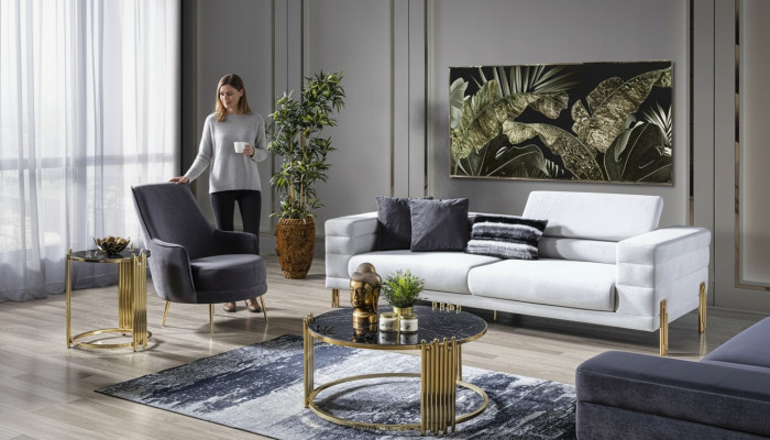 Luxe bankstel bankstel 4-zits fauteuil stof modern wit modern set