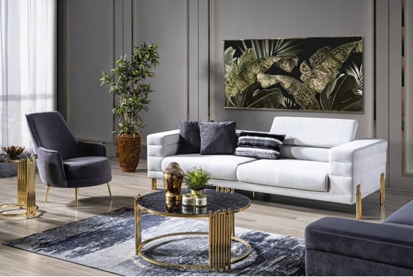 Luxe bankstel bankstel 4-zits fauteuil stof modern wit modern set