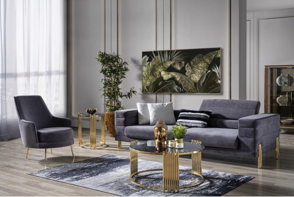 Luxe bankstel Bankstel 3-zits fauteuil stof Modern Grijs Moderne set