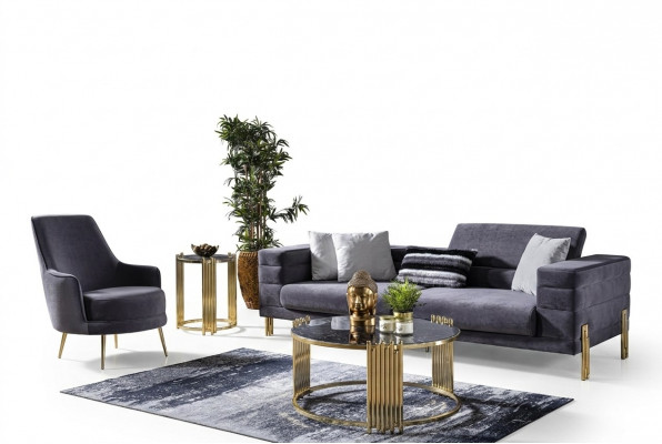 Luxe bankstel Bankstel 3-zits fauteuil stof Modern Grijs Moderne set