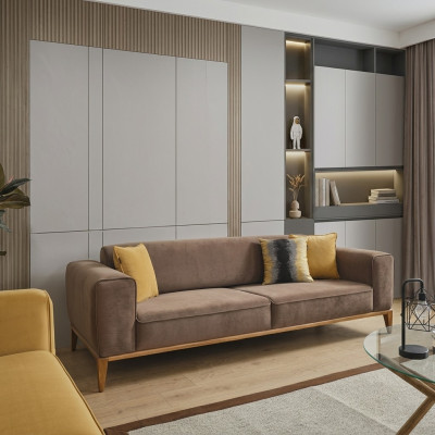 Vierzitsbank 4-zitsbanken Stof Bruin Woonkamer Luxe Modern