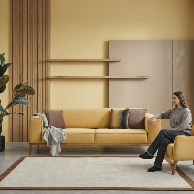 Driepersoons bankstel 3-zits bankstellen Stof Geel Woonkamer Luxe Modern Zitplaats