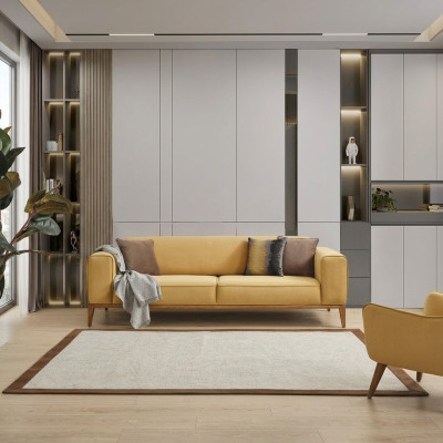 Driepersoons bankstel 3-zits bankstellen Stof Geel Woonkamer Luxe Modern Zitplaats