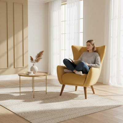 Fauteuil Oorfauteuil Cocktailsfauteuil Stof Woonkamer Polyester Geel Zitplaats