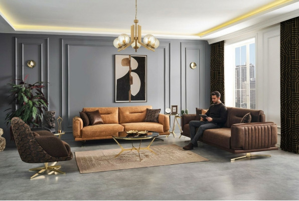 Bankstel Compleet Bank 431 Zitfauteuil Kunstleer Bruin Set 3 delig